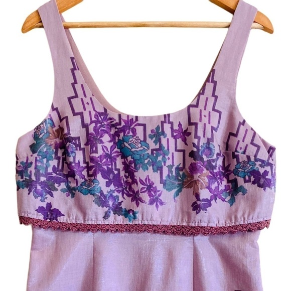 Free People Floral Preppy Scoop Neck Mini Dress Size 10 Cocktail Vacation - Picture 2 of 8